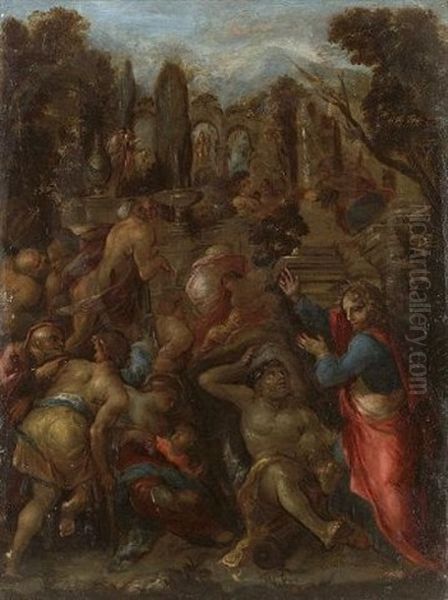 The Raising Of Lazarus (+ The Healing Of The Paralytic; Pair) Oil Painting by Giovanni Fratino