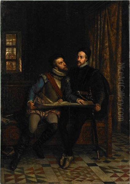 Portrait Of Wilhelm V. Oraunien D. Schweiger Und Moritz U Nassau Sich Berathen Oil Painting by Friedrich August Fraustadt