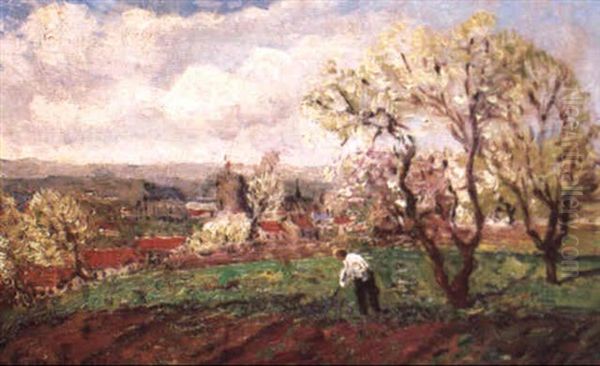 Jardinier Dans La Campagne Normande Oil Painting by Charles Frechon