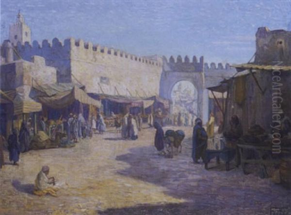 Devant Les Remparts De Kairouan Oil Painting by Frederick Freder