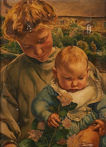 Mere Et Enfant Dans Le Jardin Oil Painting by Leon Frederic