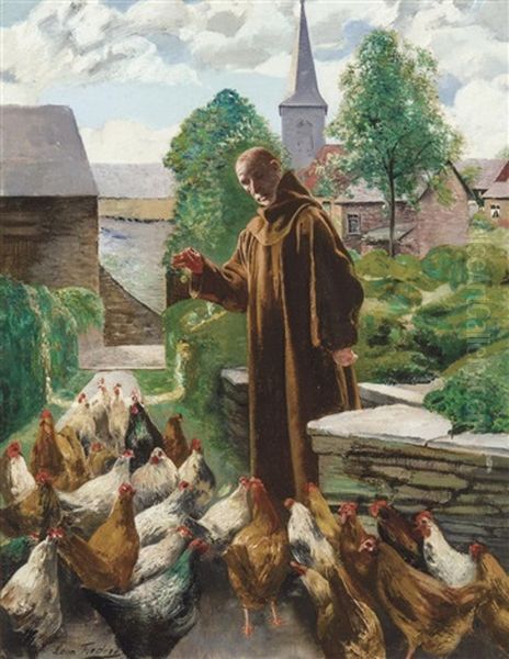 Saint Francois Benissant Les Poules Oil Painting by Leon Frederic