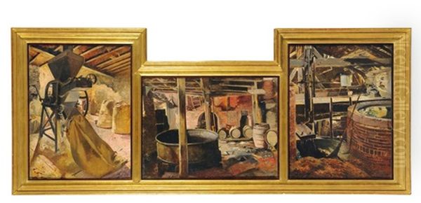 La Vieille Brasserie (triptych) Oil Painting by Leon Frederic