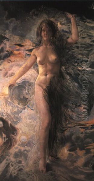 L'aurore Or L'aube Arrachant Les T,nsbres Oil Painting by Leon Frederic