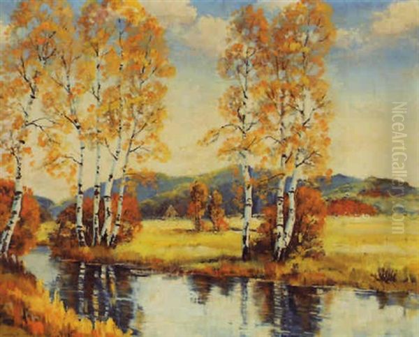 Wisconsin Birch Oil Painting by Ernest Fredericks