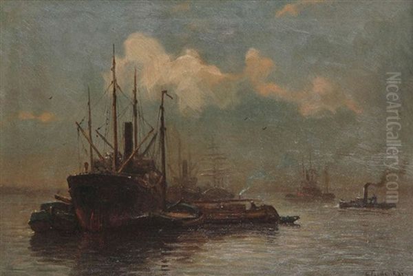 Bateaux A Vapeur Oil Painting by Carl Frederiksen