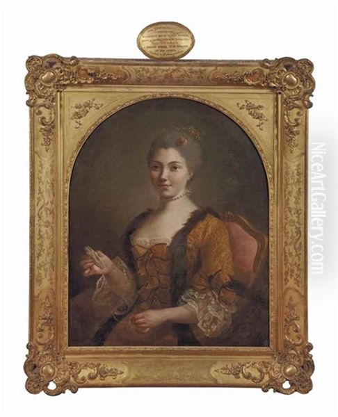 Portrait D'anne-marie Francoise Leroux D'esneval (nee En 1741) Oil Painting by Jean-Martial Fredou