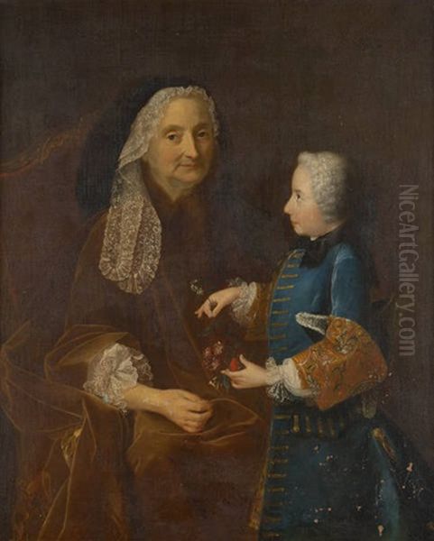 Portrait De Dame Anne Lochereau Et De Auguste Simon Brillant, Age De 6 Ans Oil Painting by Jean-Martial Fredou