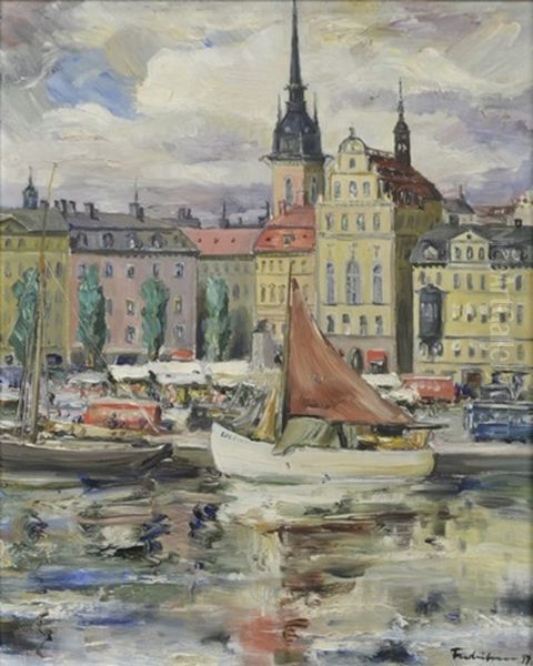 Kornhamnstorg, Stockholm Oil Painting by Carl Einar (Figge) Fredriksson