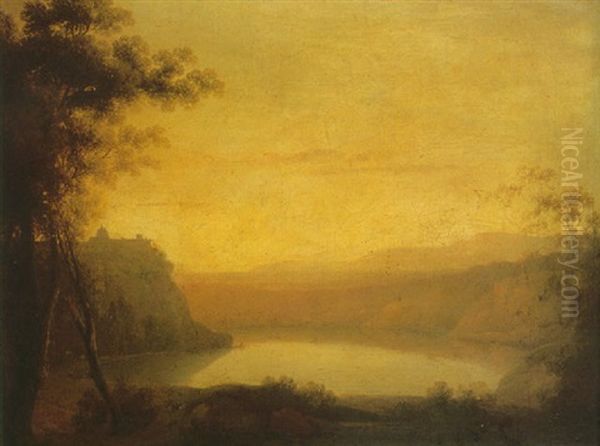 A View Of Lake Albano And Castel Gandolfo Oil Painting by Robert Freebairn