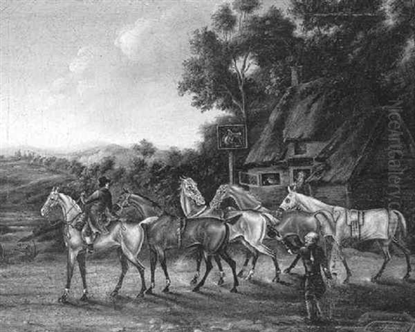 Racehorses At The Saddle Inn Oil Painting by James Freeman