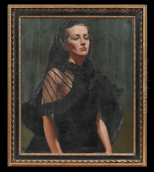 Portrait Of An Elegant Woman In Black Oil Painting by Frederick Warren Freer