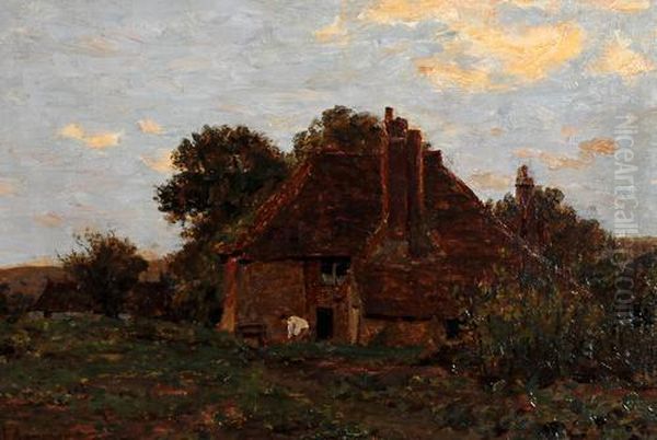 Kentish Cottage, With Figure In A Garden Before Oil Painting by James Aumonier