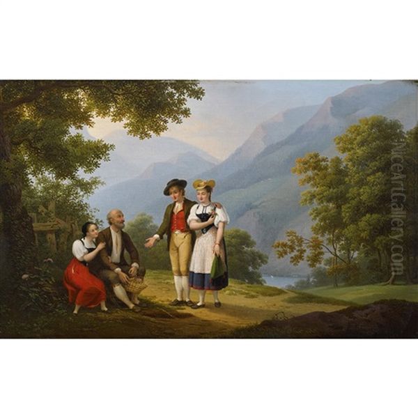 Sommerliche Bergidylle Mit Verlobtem Paar Oil Painting by Frederic Fregevize