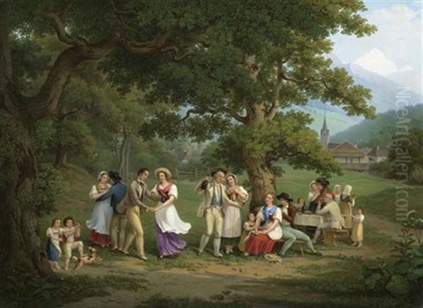 Landliche Festgesellschaft Oil Painting by Frederic Fregevize