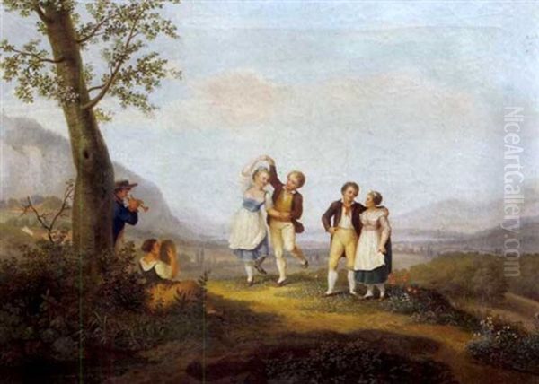 Tanzende Und Musizierende Jugend Mit Blick Auf Genfersee Oil Painting by Frederic Fregevize