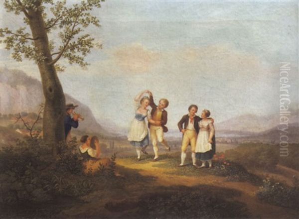 Tanzende Und Musizierende Jugend Mit Blick Auf Genfersee Oil Painting by Frederic Fregevize