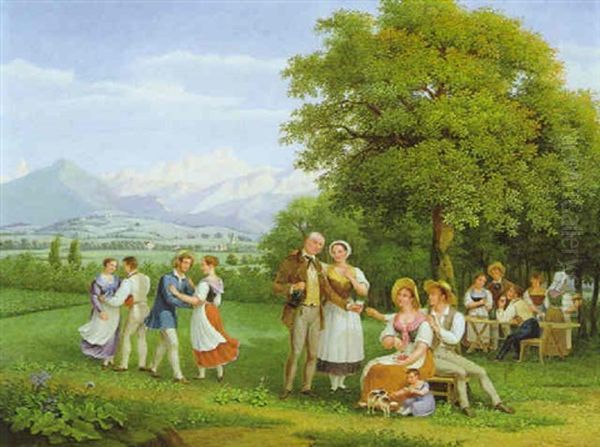 Fest Auf Dem Lande Bei Genf Mit Blick Auf Den Mont Blanc Oil Painting by Frederic Fregevize