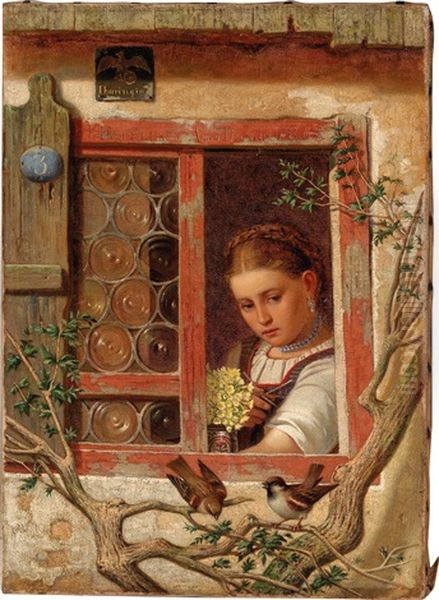 Girl By The Window Oil Painting by Ernst Freiesleben