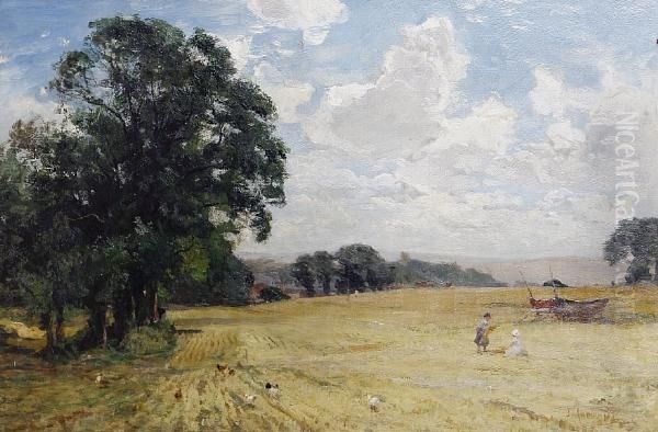 Children In A Field Oil Painting by James Aumonier