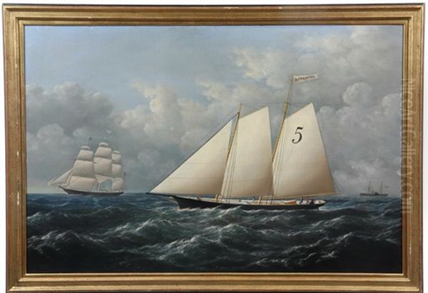 Ship's Portrait Of Pilot Boat 'favorita' Oil Painting by Conrad Freitag