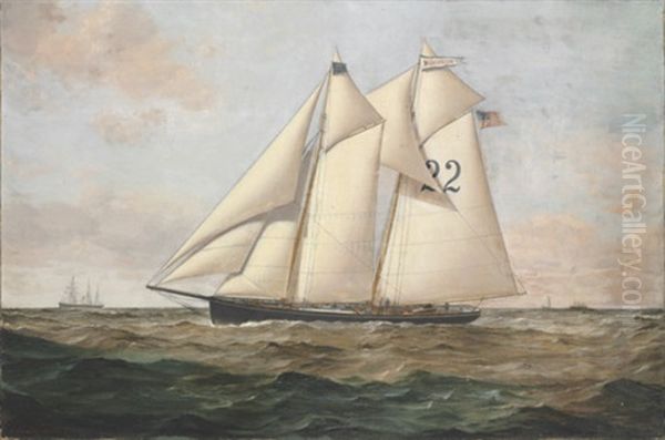 The Pilot Boat "washington #22" With Steamships And A Clipper Ship In The Distance Oil Painting by Conrad Freitag