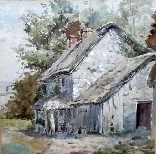 An Old Country Cottage Oil Painting by James Aumonier