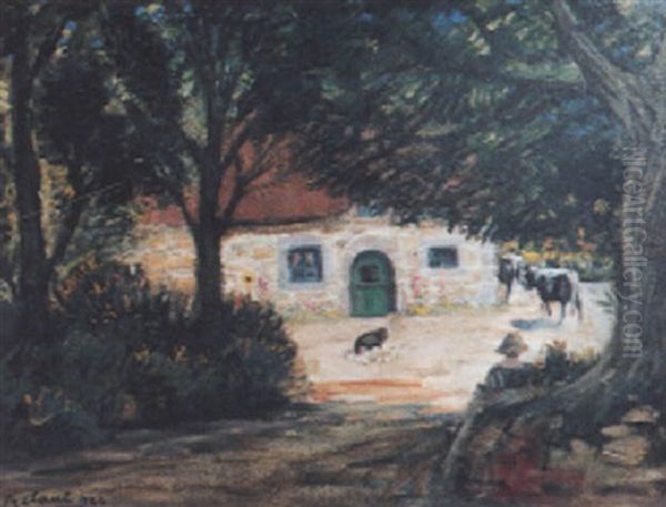 La Cour De Ferme Oil Painting by Jean Frelaut