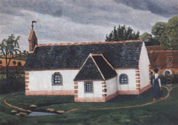 Chapelle Bretonne Pres Des Chaumieres Oil Painting by Jean Frelaut