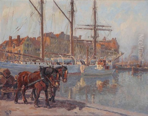 Geanimeerd Havengezicht Oil Painting by Lucien Frennet