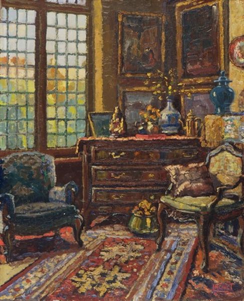 Interieur Oil Painting by Lucien Frennet