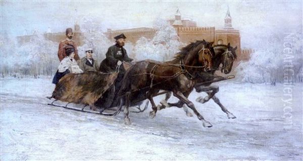 Reessa (the Sledge Ride) Oil Painting by Rudolf Frentz the Elder