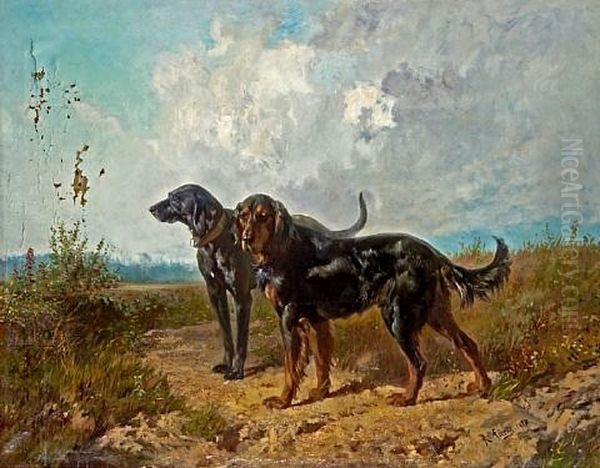 Two Retrievers In A Landscape by Rudolf Feodorovich Frentz