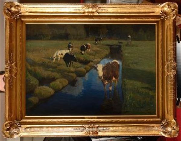 Vaches Au Champ Oil Painting by Oskar Frenzel