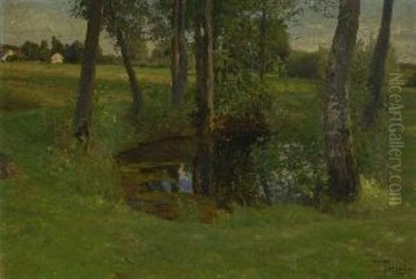 Teich In Baumlandschaft Oil Painting by Oskar Frenzel