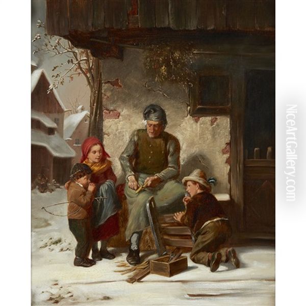 Repairing The Sledge Oil Painting by Charles Edouard Frere