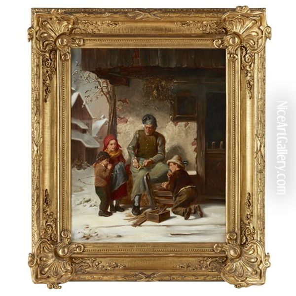 Repairing The Sledge Oil Painting by Charles Edouard Frere