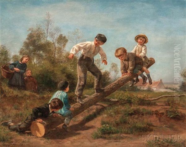 The See-saw Oil Painting by Charles Edouard Frere