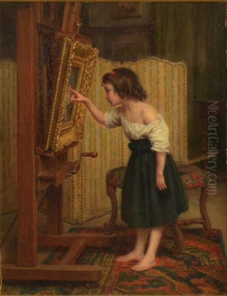 Girl Admiring A Painting Oil Painting by Charles Edouard Frere