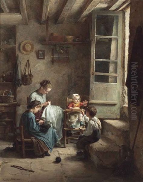 Helping Hands Oil Painting by Charles Edouard Frere