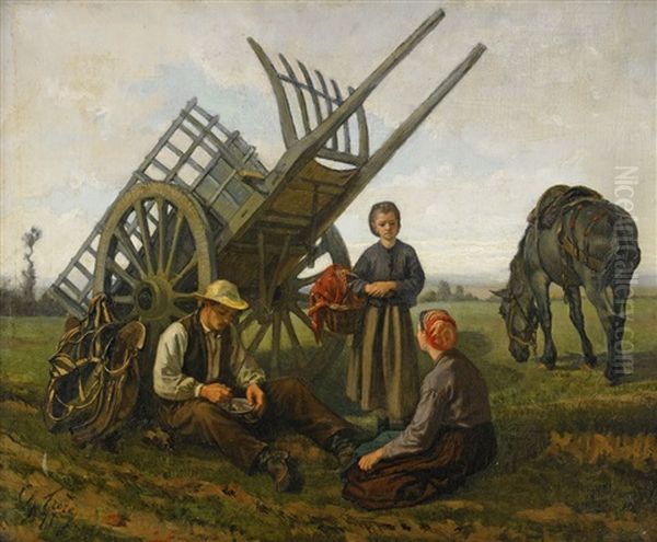 Middagsrast Oil Painting by Charles Edouard Frere