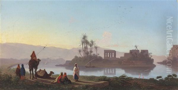 Vue De L'ile De Philae, Nubie Oil Painting by Charles Theodore (Frere Bey) Frere