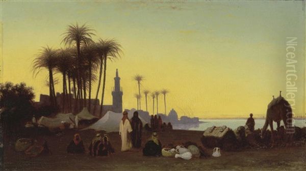 Crepuscule, Vue Prise A Djergeh Oil Painting by Charles Theodore (Frere Bey) Frere