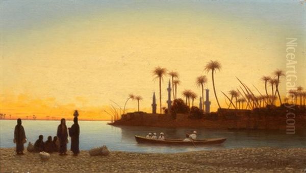 Coucher De Soleil Au Bord Du Nil Oil Painting by Charles Theodore (Frere Bey) Frere