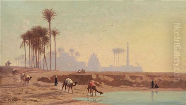 Caravan To The Oasis Oil Painting by Charles Theodore (Frere Bey) Frere