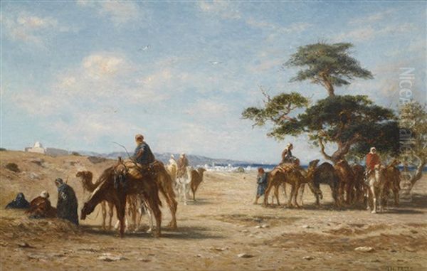 A Desert Encampment Oil Painting by Charles Theodore (Frere Bey) Frere