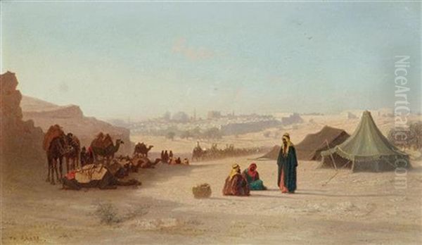 View Of Jerusalem From The North, Facing Damascus Gate Oil Painting by Charles Theodore (Frere Bey) Frere