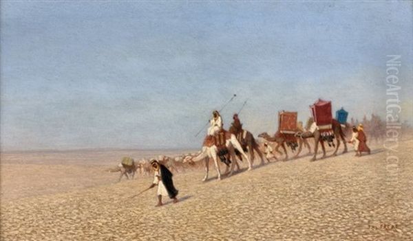 Caravane En Marche Dans Le Desert De Syrie Oil Painting by Charles Theodore (Frere Bey) Frere