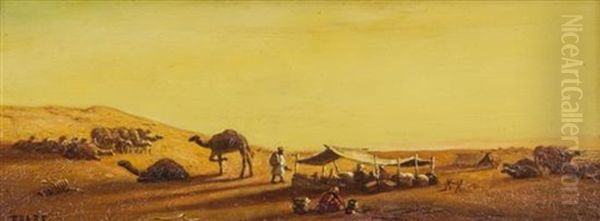 Desert Camp Oil Painting by Charles Theodore (Frere Bey) Frere