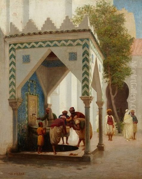 Dans La Cour D'une Mosquee A Alger Oil Painting by Charles Theodore (Frere Bey) Frere